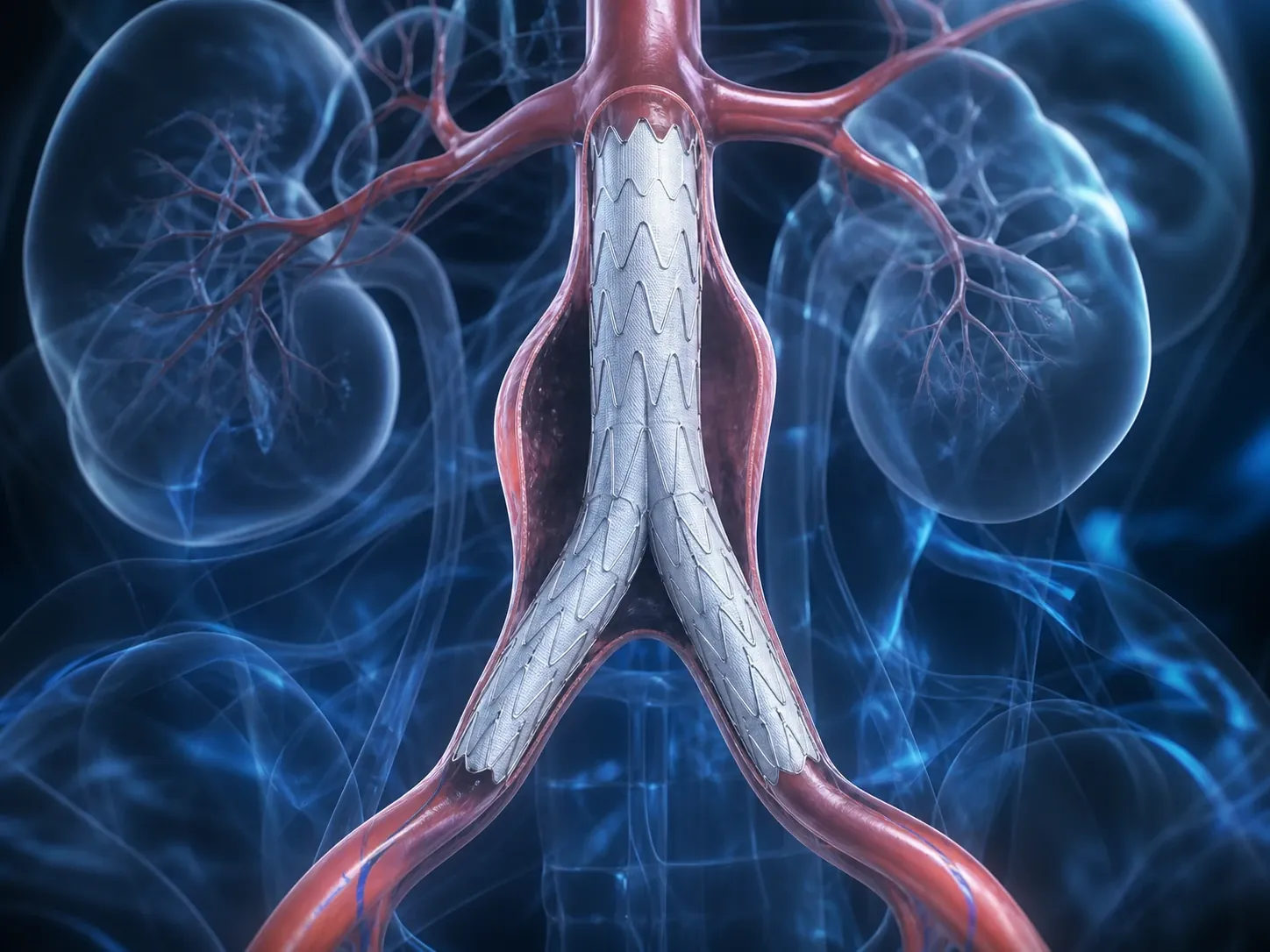 Visualização 3D de correção endovascular de aneurisma da aorta